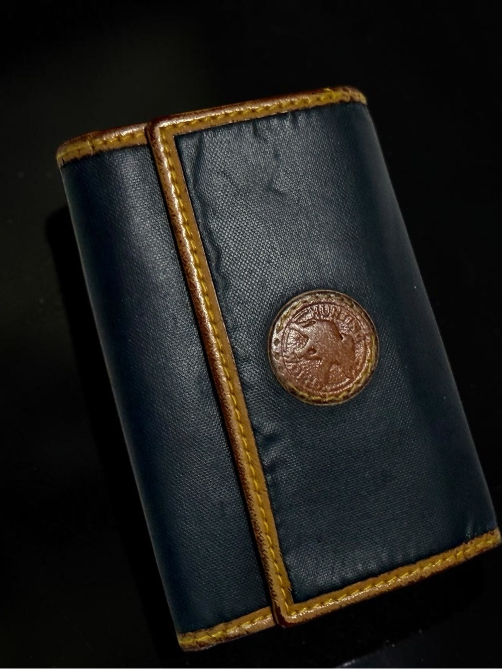 Vintage Hunting World Leather Key Case Navy Heritage Quiet Luxury Safari